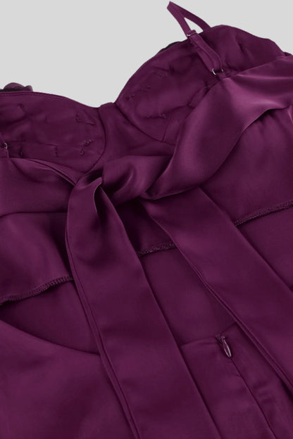 Purple Satin Rose Backless Slip Long Dress Purple