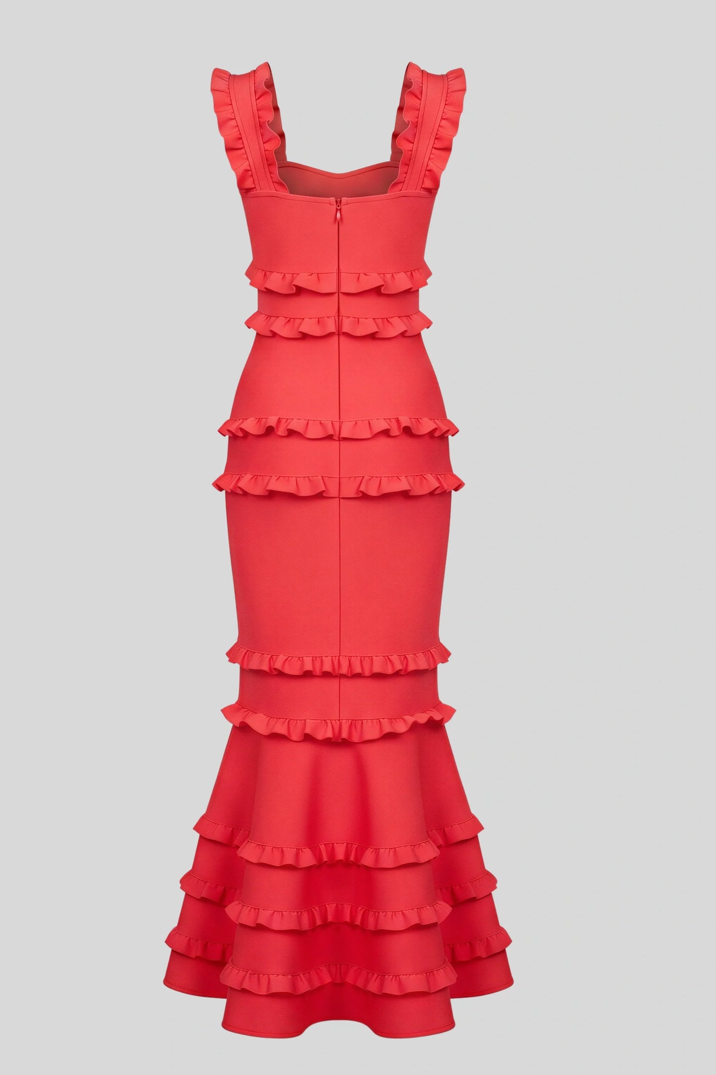 Red Ruffle 3D Rose Mermaid Maxi Dress Red