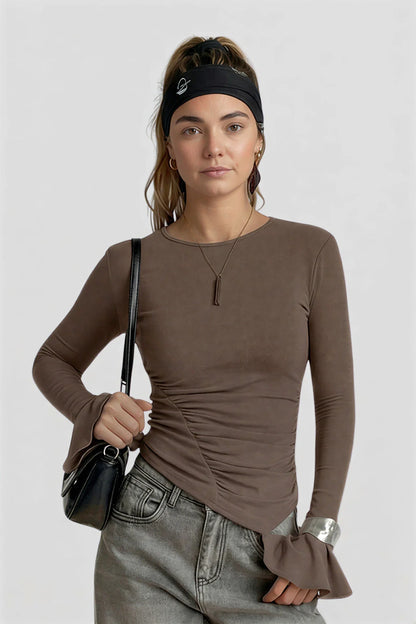 Ruched Asymmetrical Long Sleeve Top