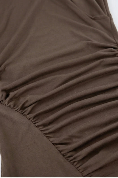 Alzya Ruched Asymmetrical Long Sleeve Top � Taupe