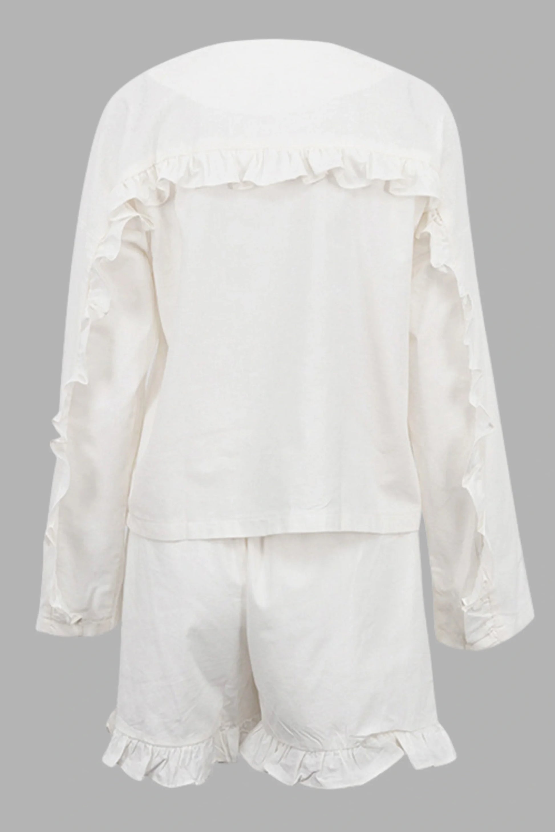Beige Ruffle Long Sleeve Short Set Beige