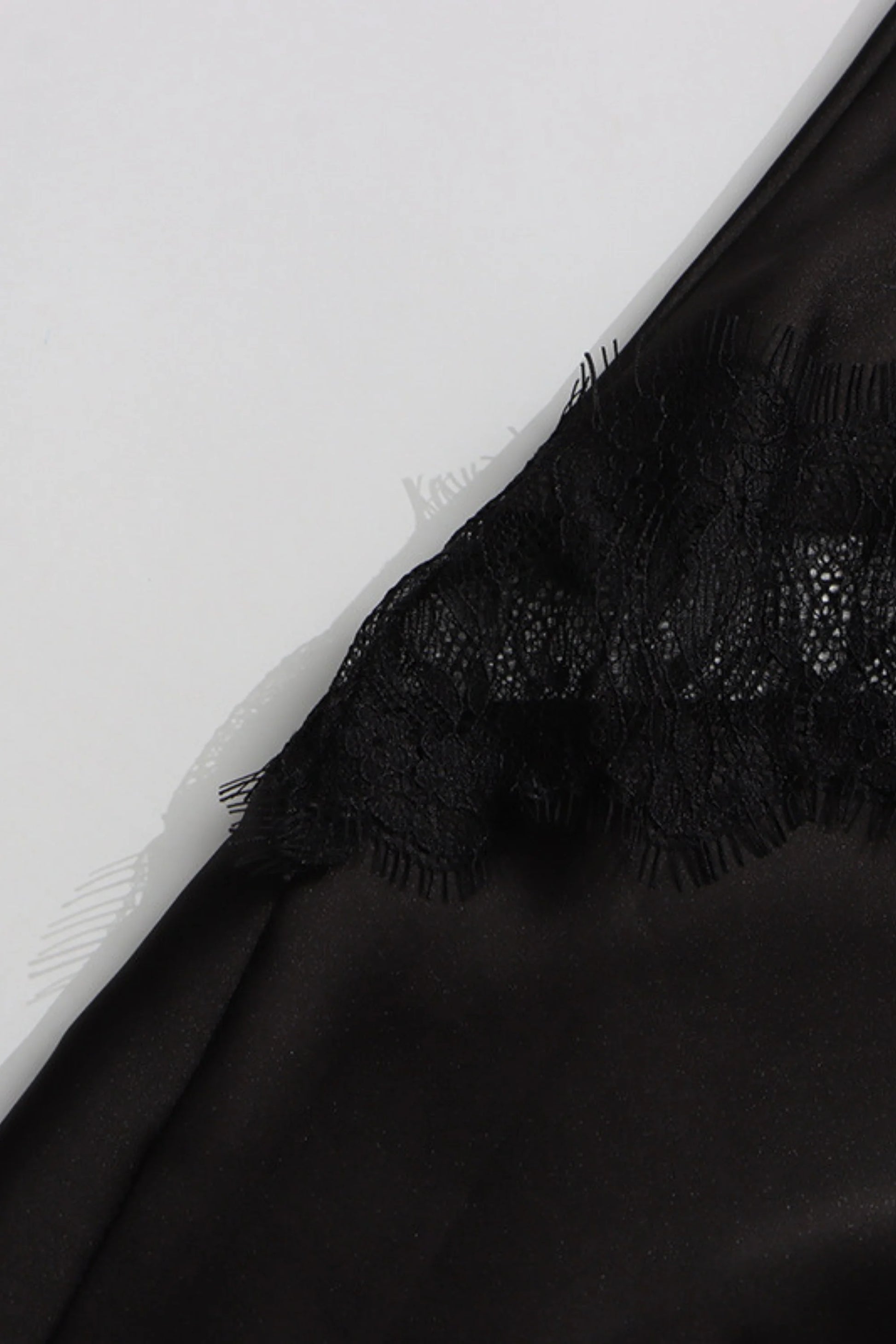 Satin Lace Slit Midi Skirt Black