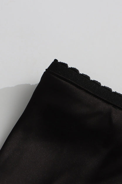 Satin Lace Slit Midi Skirt Black