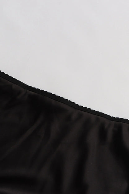 Satin Lace Slit Midi Skirt Black
