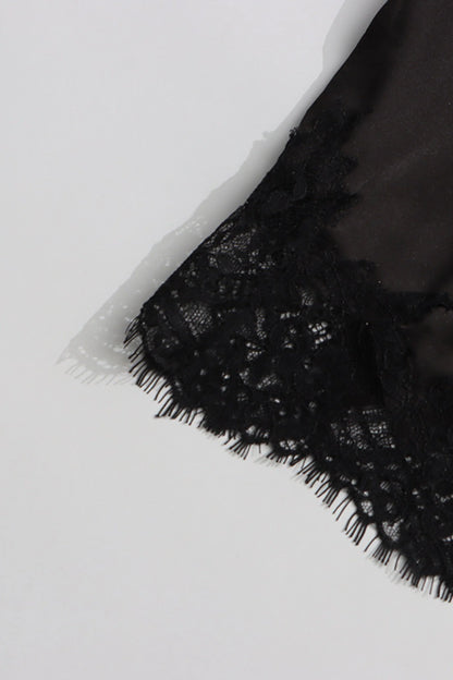 Satin Lace Slit Midi Skirt Black