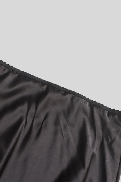 Satin Lace Slit Midi Skirt Black