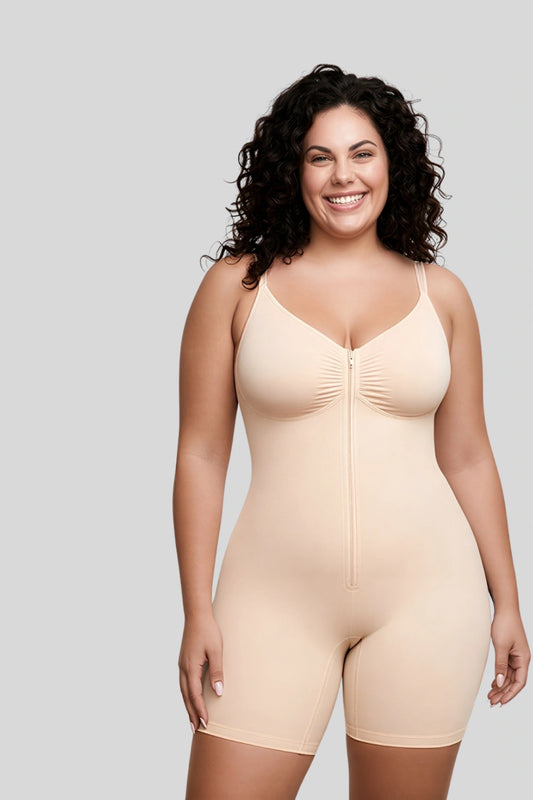 Seamless Zip Front Tummy Control Shapewear Bodysuit