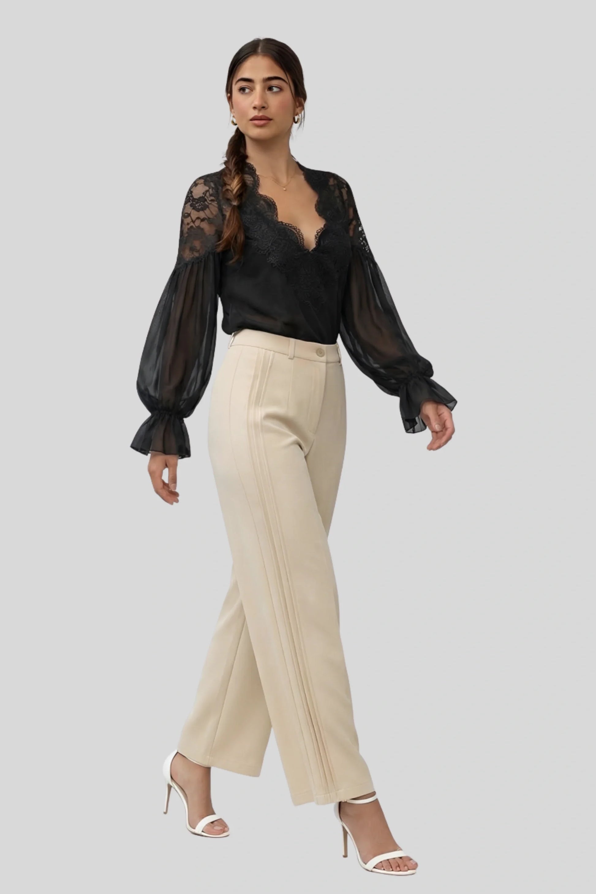 Alzya Sheer Lace Long Sleeve Blouse Black