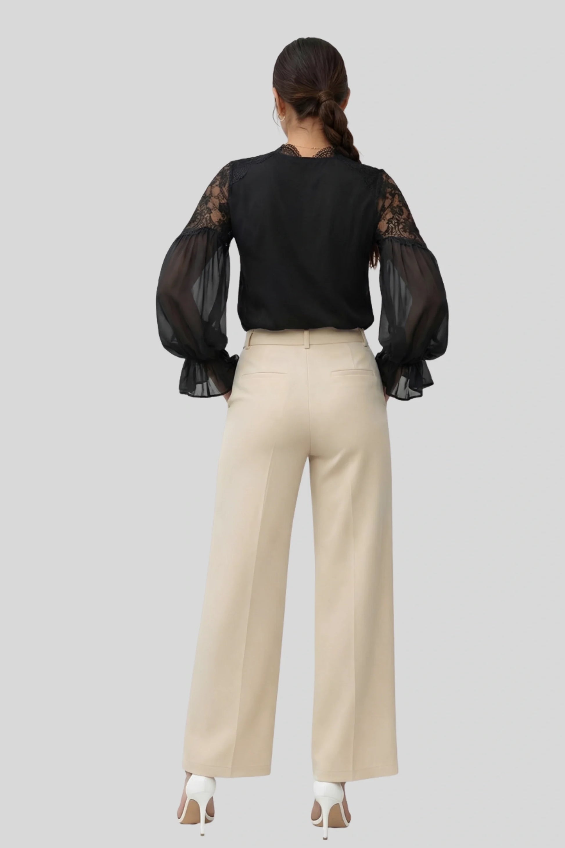 Alzya Sheer Lace Long Sleeve Blouse Black