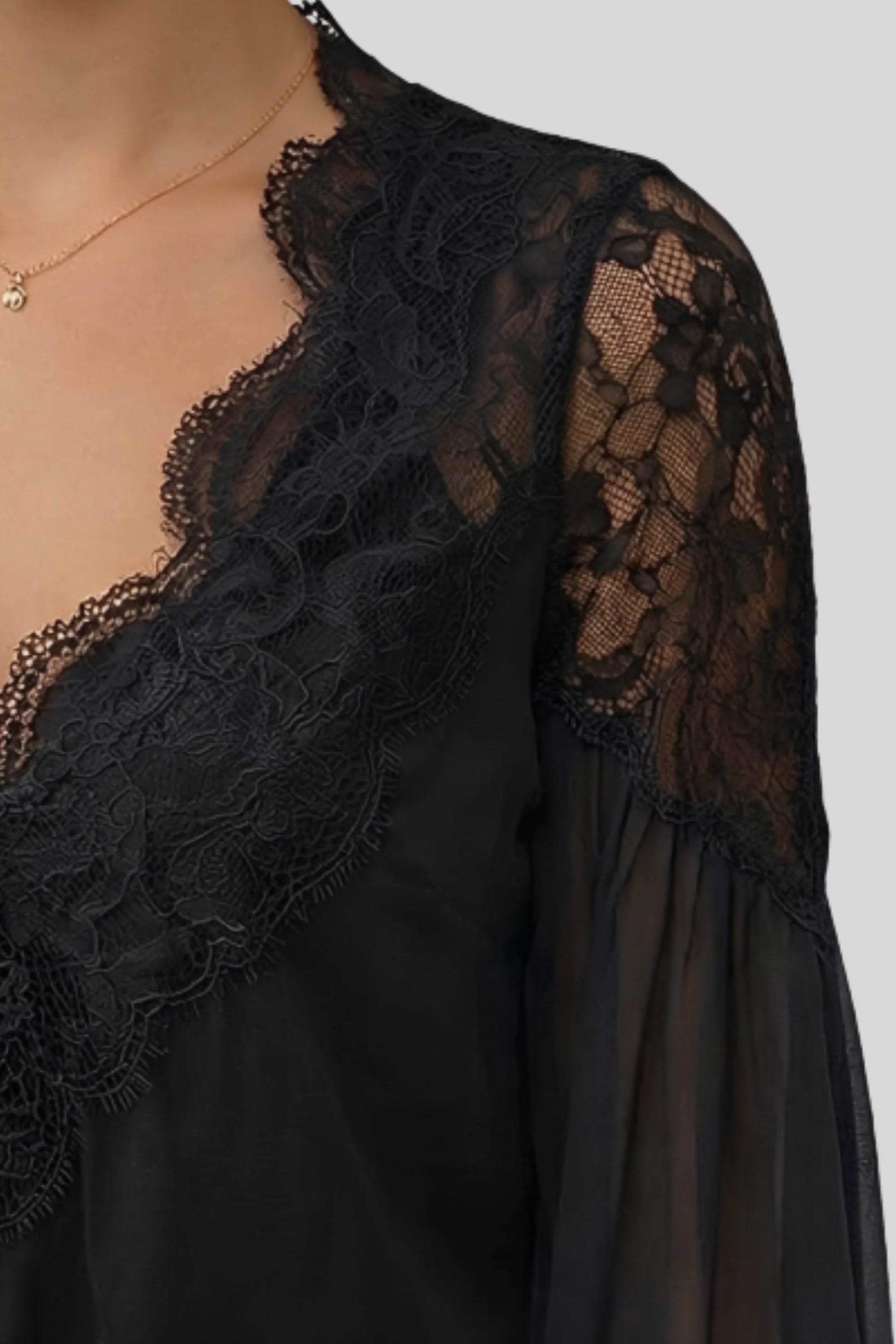 Alzya Sheer Lace Long Sleeve Blouse Black