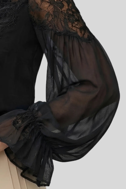 Alzya Sheer Lace Long Sleeve Blouse Black