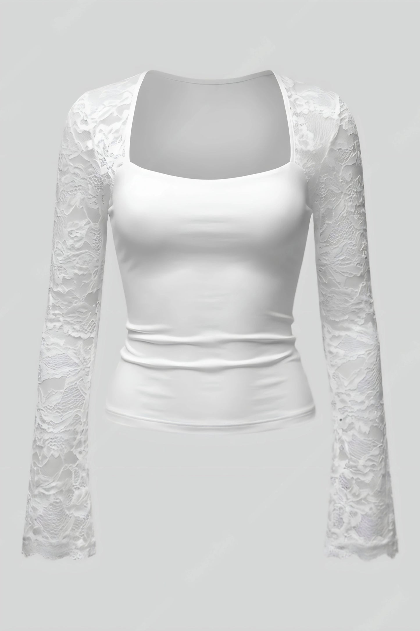 Alzya Sheer Lace Square Neck Long Sleeve Top 8
