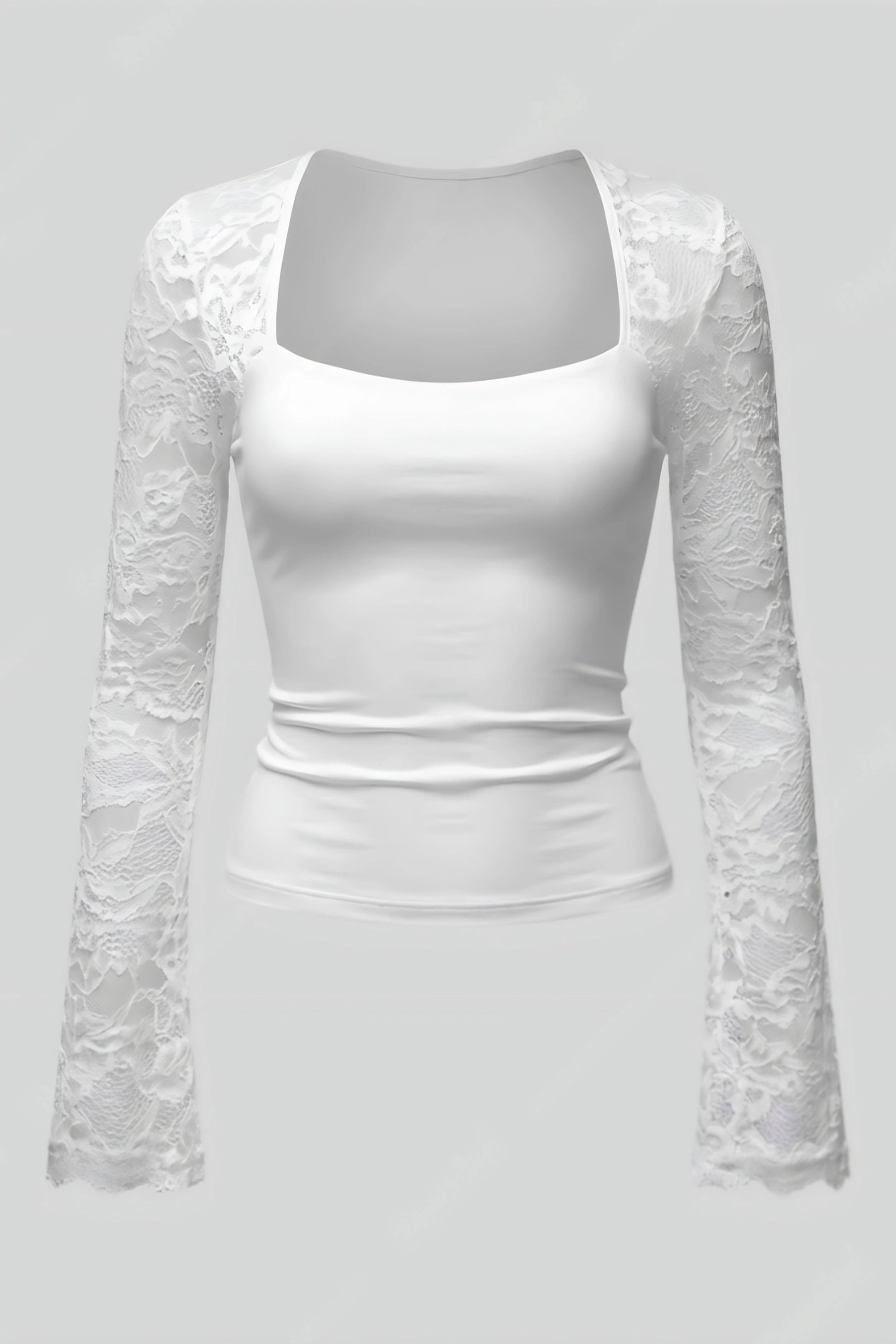 Alzya Sheer Lace Square Neck Long Sleeve Top 8