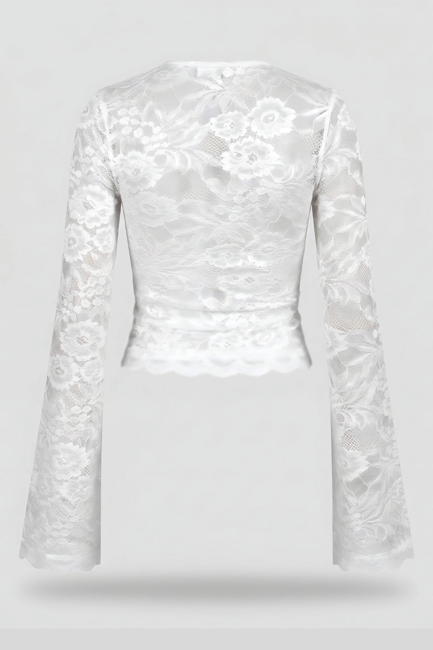 Alzya Sheer Lace Square Neck Long Sleeve Top 8