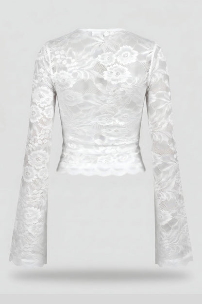 Alzya Sheer Lace Square Neck Long Sleeve Top 8