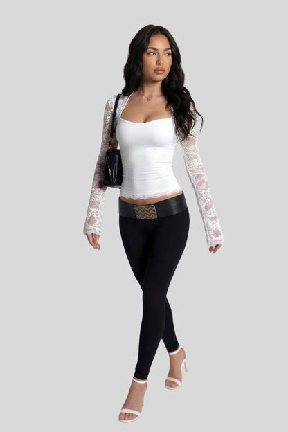 Alzya Sheer Lace Square Neck Long Sleeve Top 8