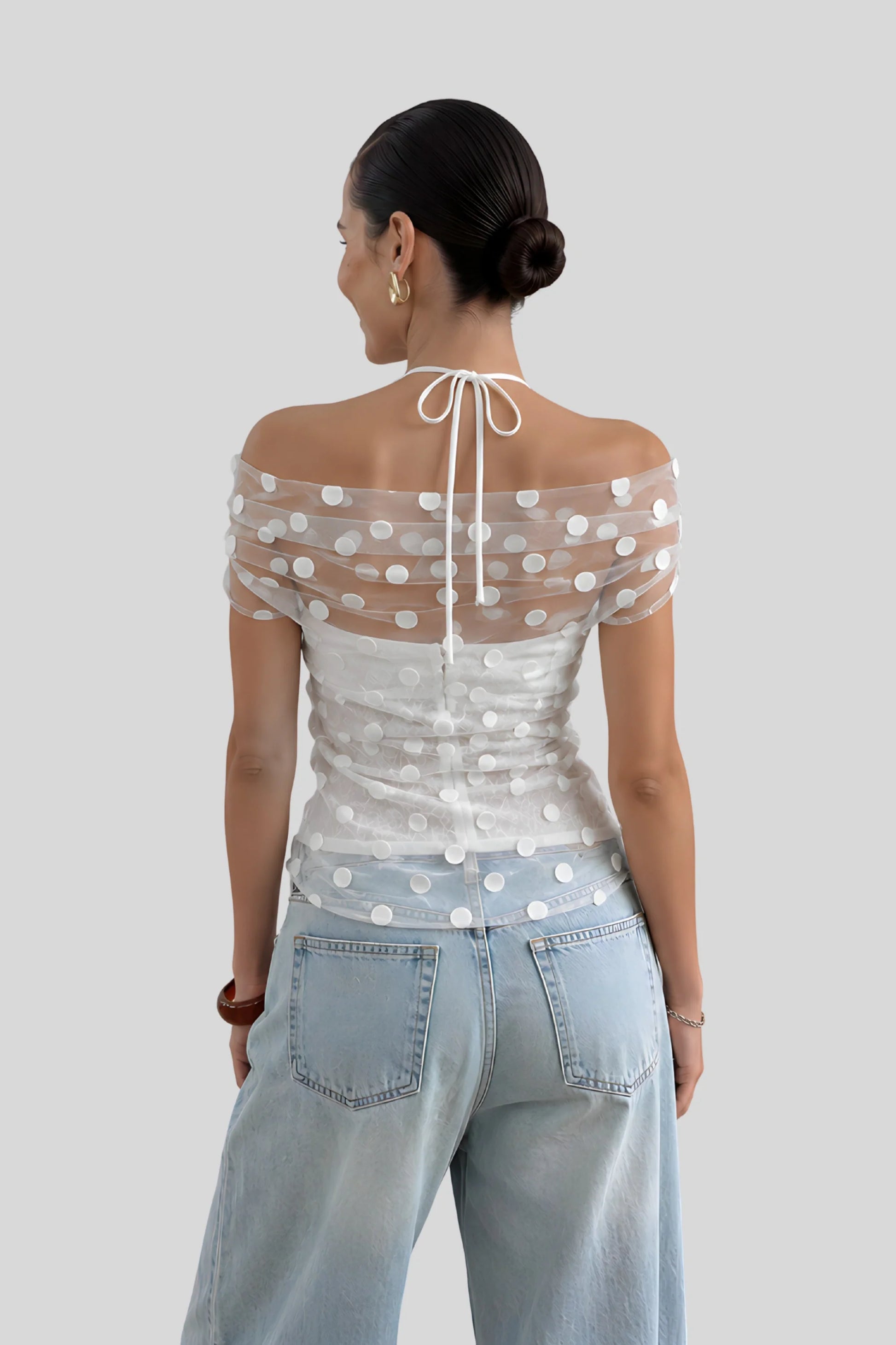 Sheer Polka Dot Top That Flatters Every Shoulder White