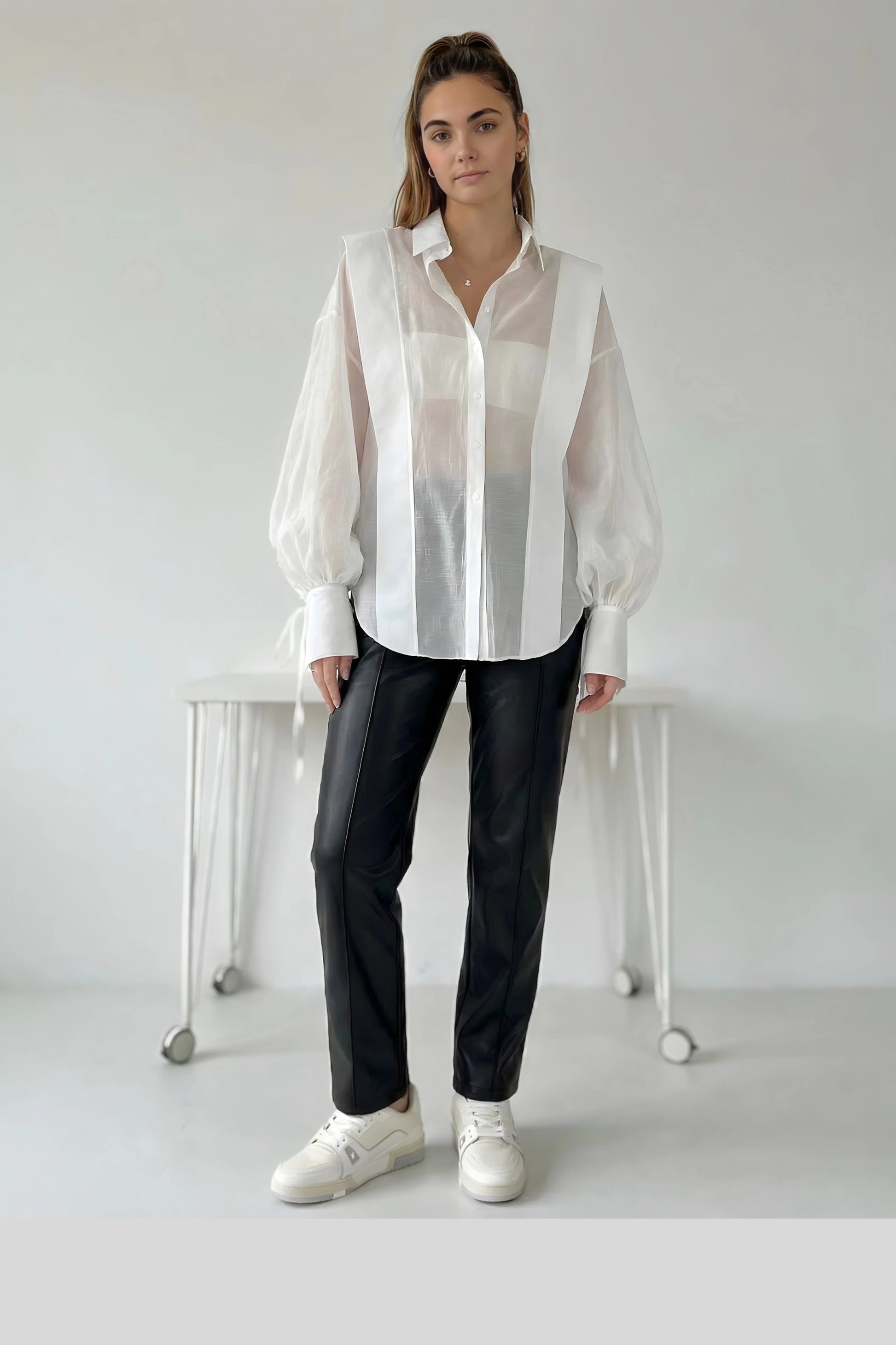 Sheer Tencel Long Sleeve Blouse Color: