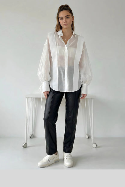 Sheer Tencel Long Sleeve Blouse Color: