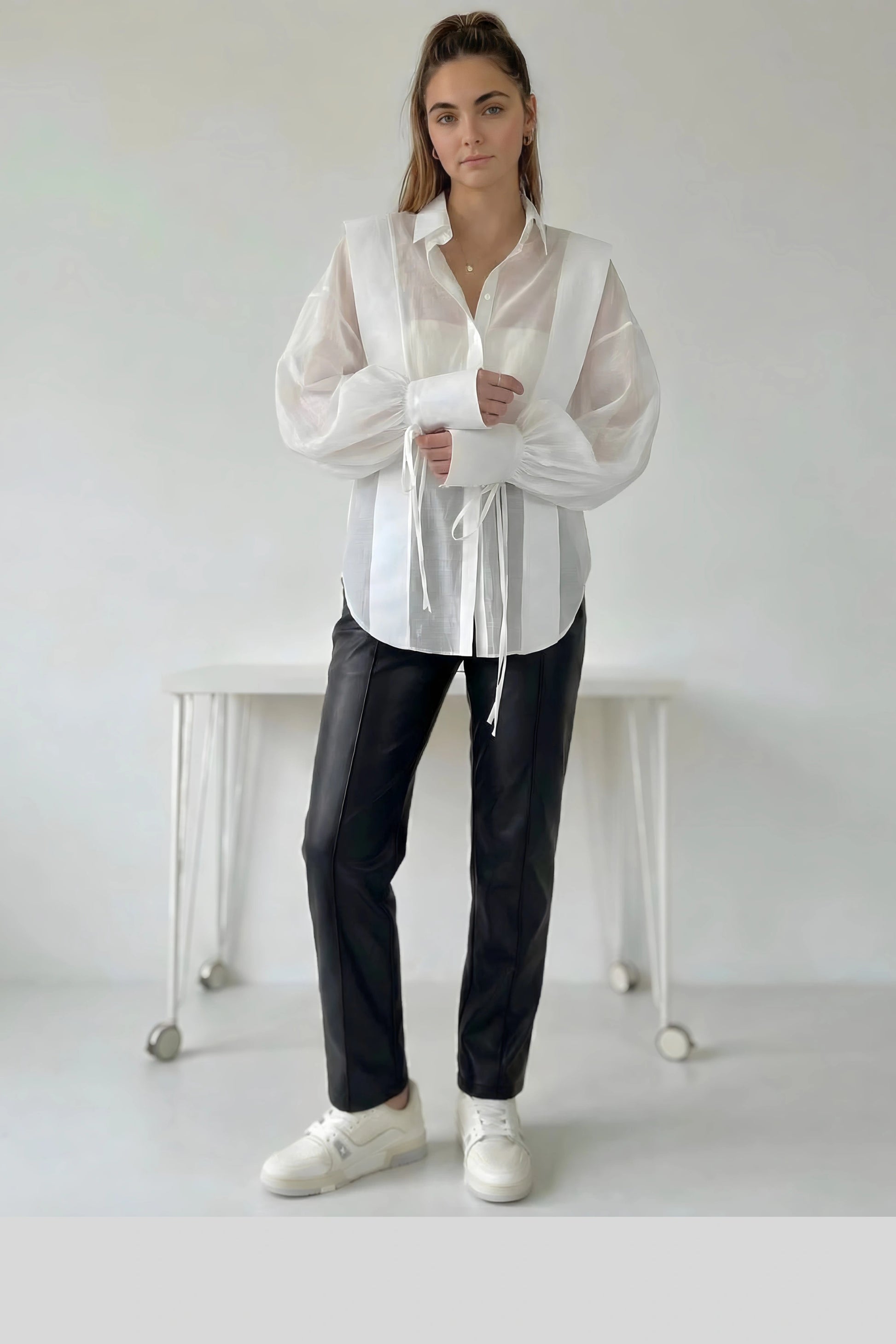 Sheer Tencel Long Sleeve Blouse Color: