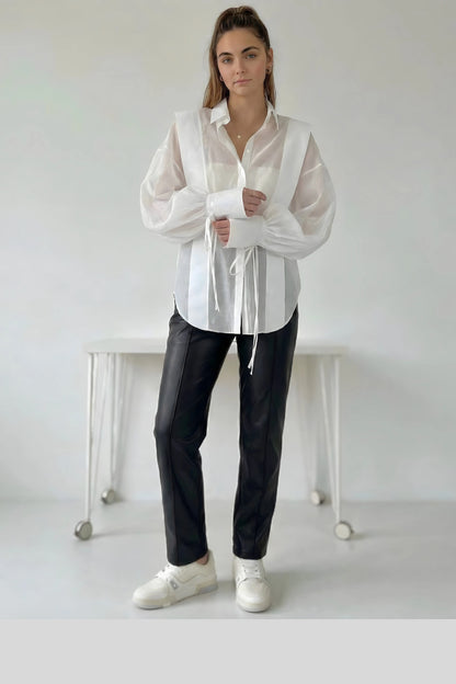 Sheer Tencel Long Sleeve Blouse Color: