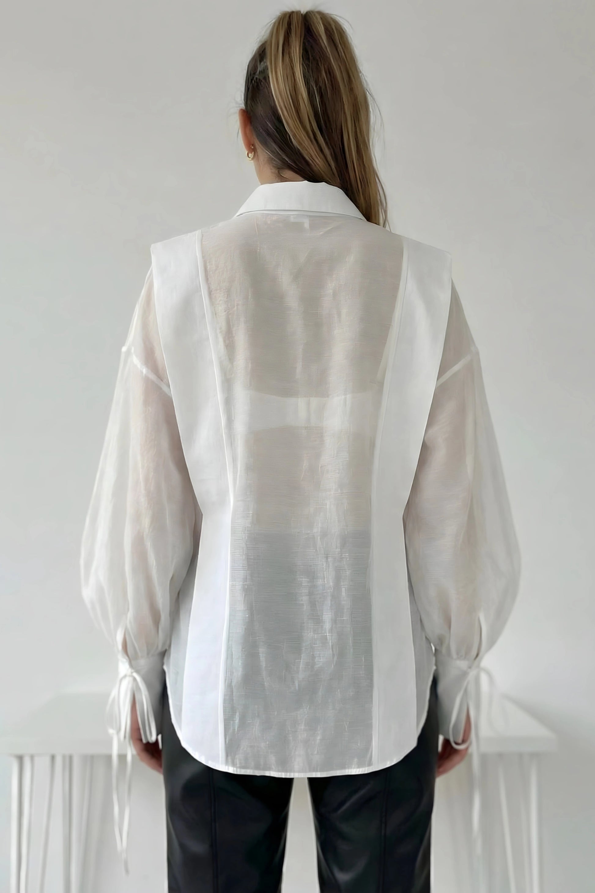 Sheer Tencel Long Sleeve Blouse Color: