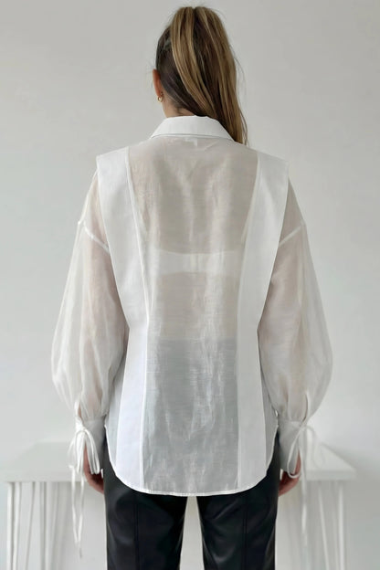 Sheer Tencel Long Sleeve Blouse Color: