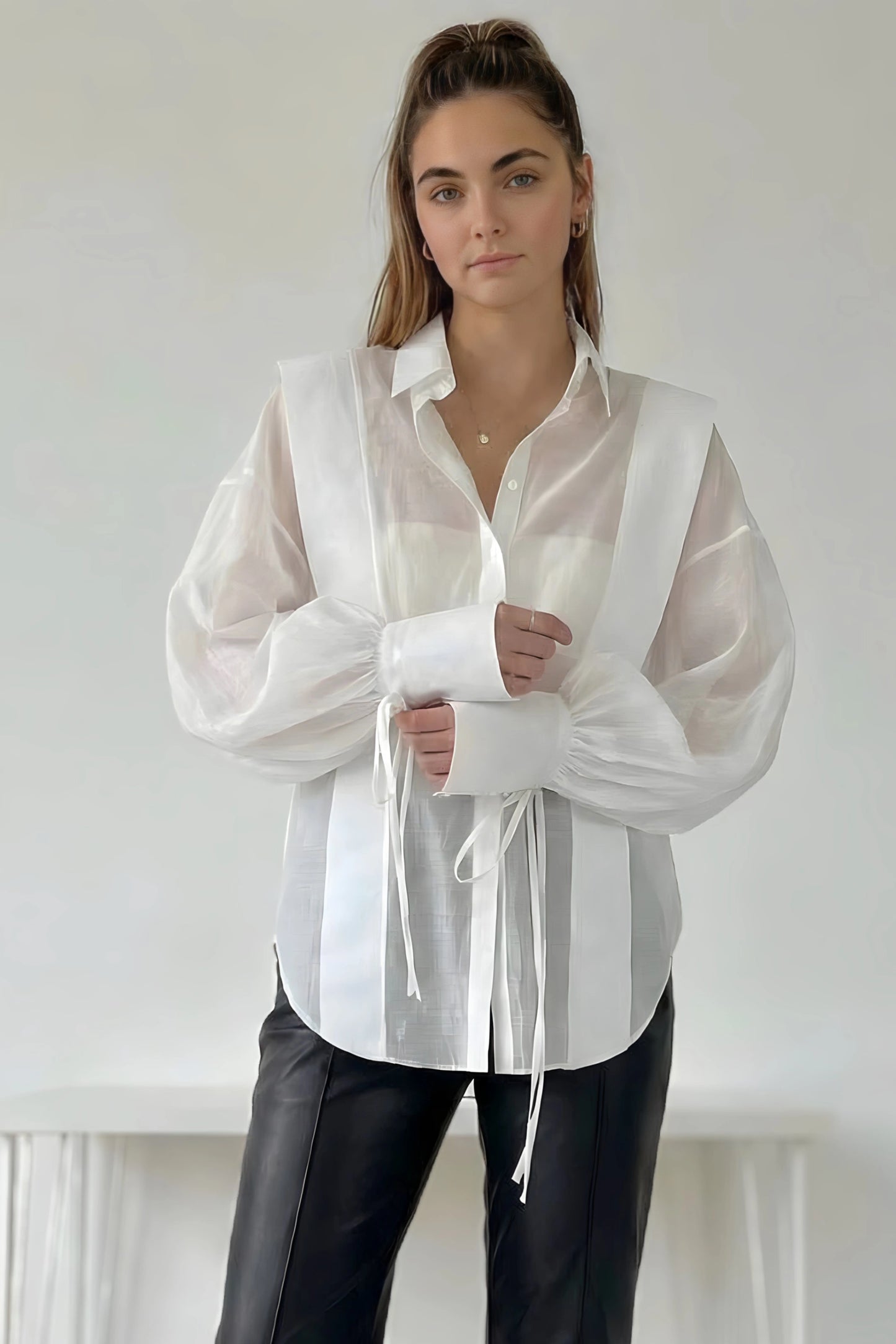 Sheer Tencel Long Sleeve Blouse Color: