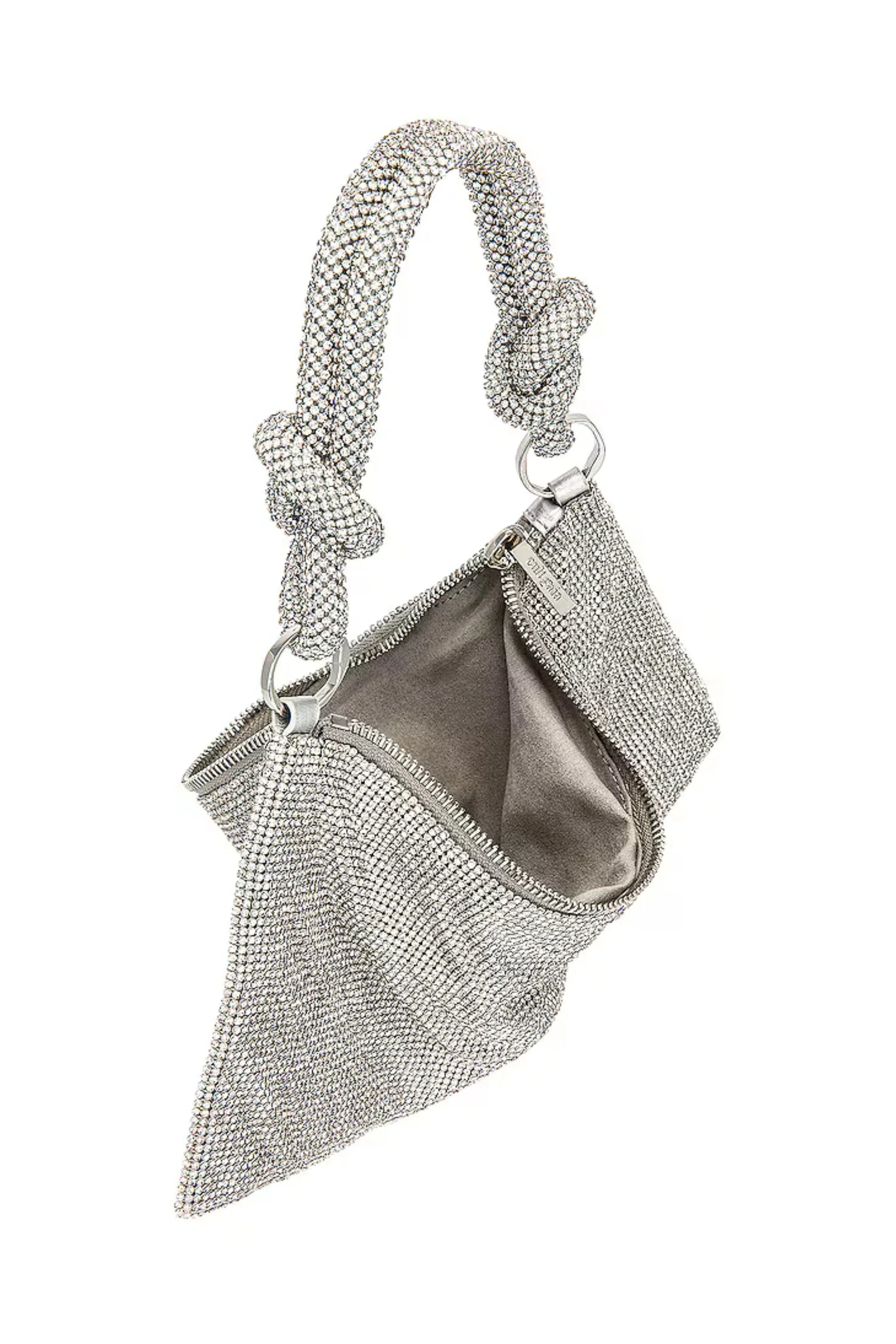 Silver Rhinestone Knotted Evening Clutch Silver
