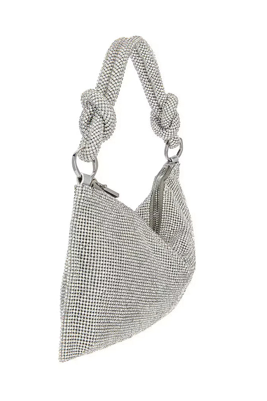 Silver Rhinestone Knotted Evening Clutch Silver