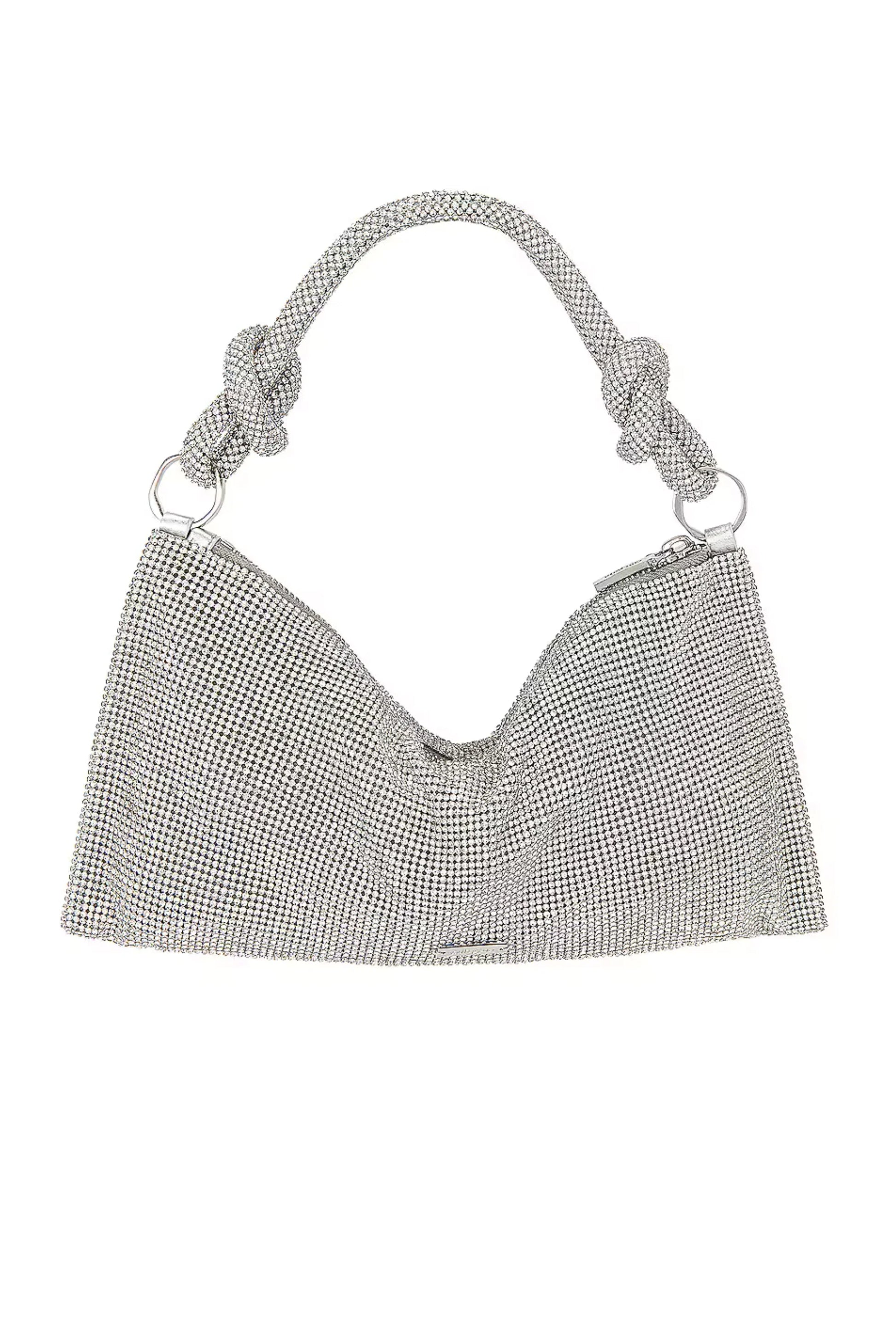 Silver Rhinestone Knotted Evening Clutch Silver