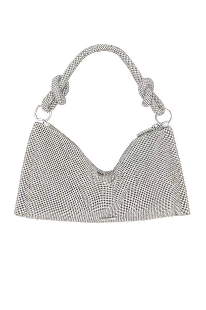 Silver Rhinestone Knotted Evening Clutch Silver