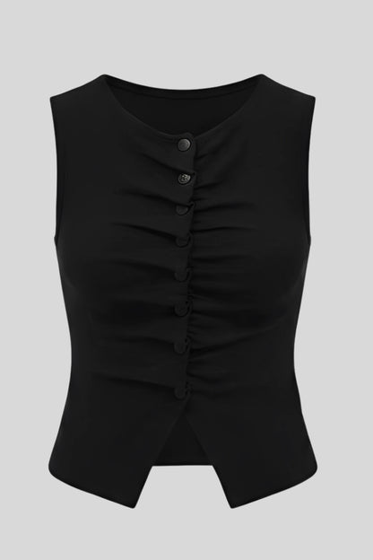 Alzya Sleeveless Ruched V-Neck Top_black