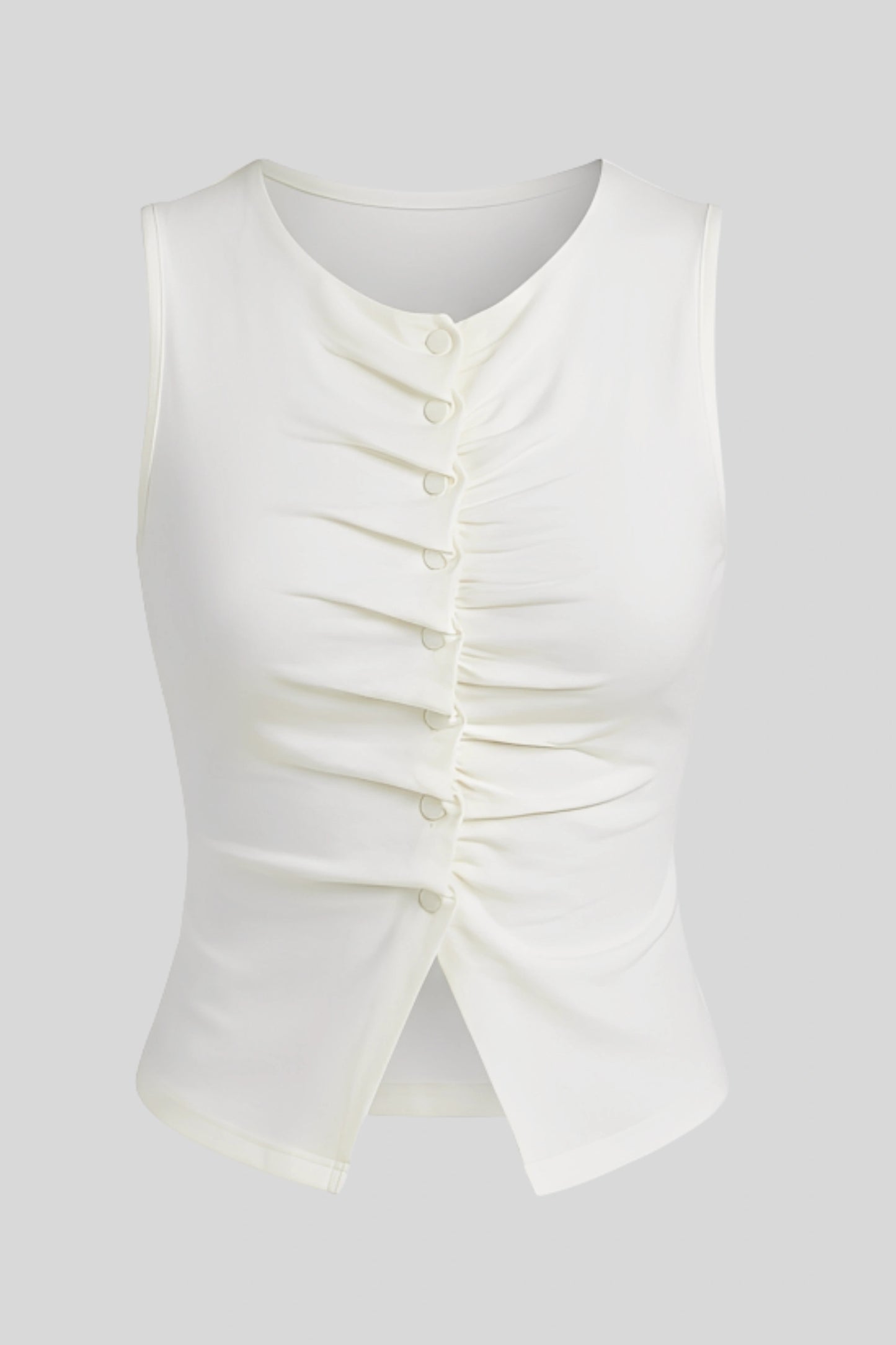 Alzya Sleeveless Ruched V-Neck Top_white