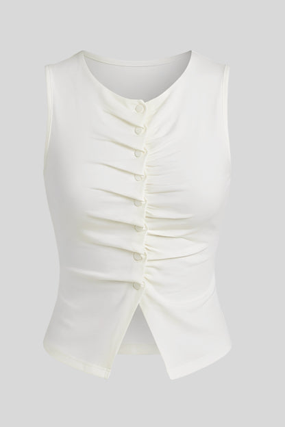 Alzya Sleeveless Ruched V-Neck Top_white