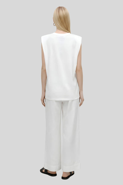 Alzya Sleeveless T-shirt with Padded Shoulders_White