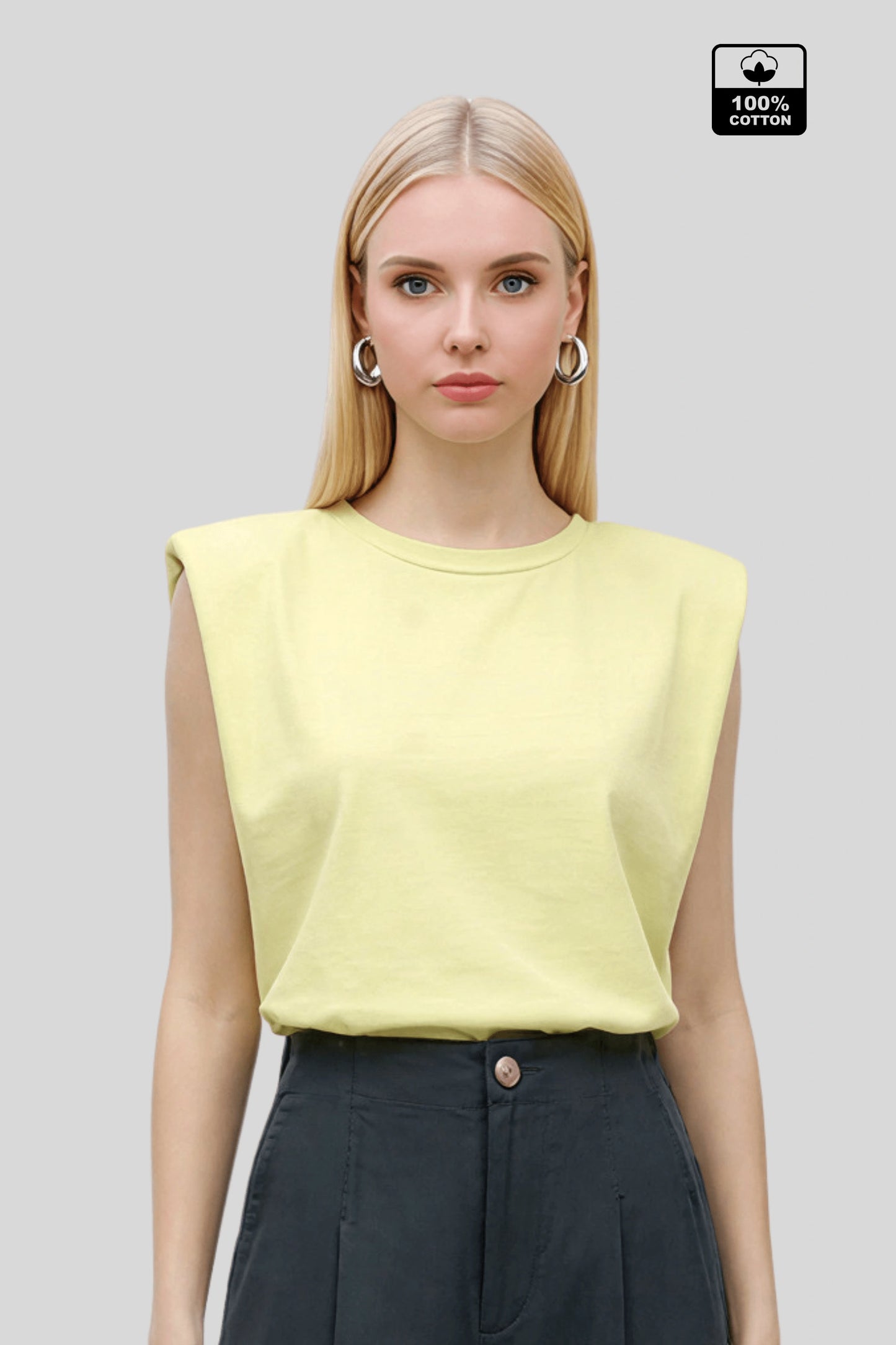 Alzya Sleeveless T-shirt with Padded Shoulder_Yellow