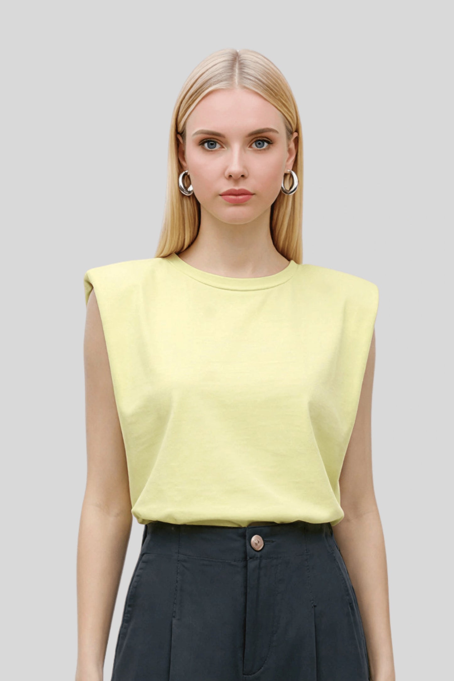 Alzya Sleeveless T-shirt with Padded Shoulders_Yellow