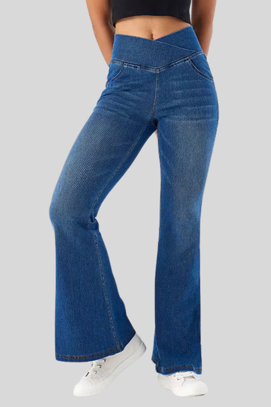 Alzya Stretch Flared Pants, Quick Slip-On, Zero Pressure_Medium Blue