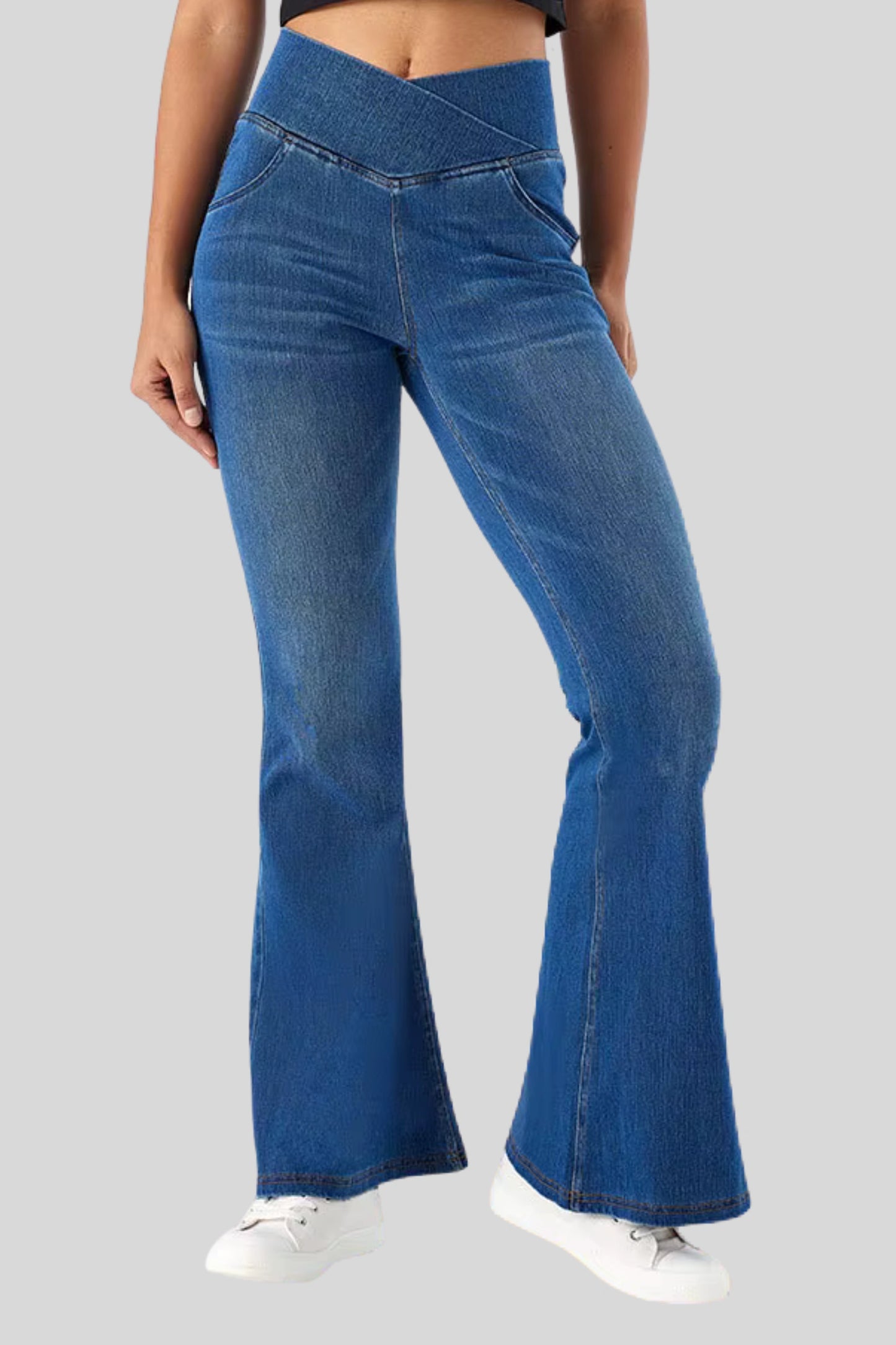 Alzya Stretch Flared Pants, Quick Slip-On, Zero Pressure_Medium Blue