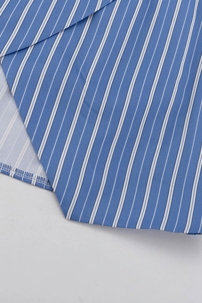 Striped Shirt And Wrap Mini Skirt Set Color: