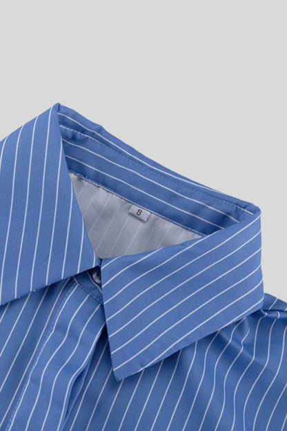 Striped Shirt And Wrap Mini Skirt Set Color: