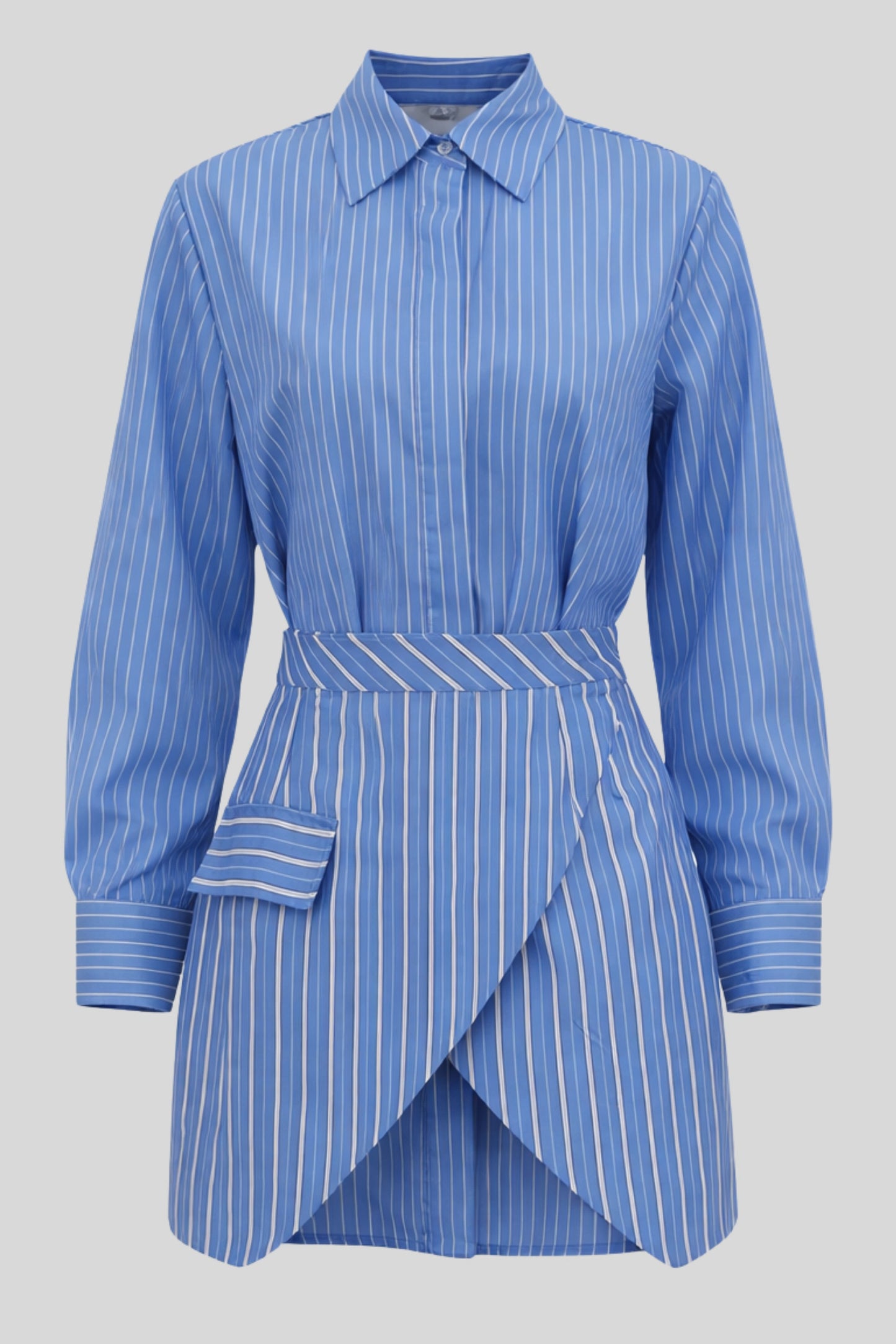 Striped Shirt And Wrap Mini Skirt Set Color: