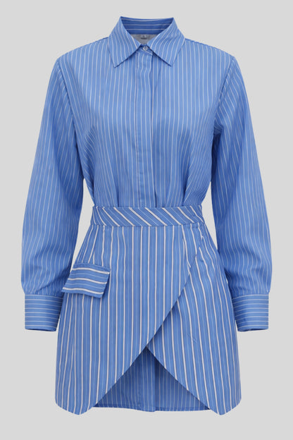 Striped Shirt And Wrap Mini Skirt Set Color: