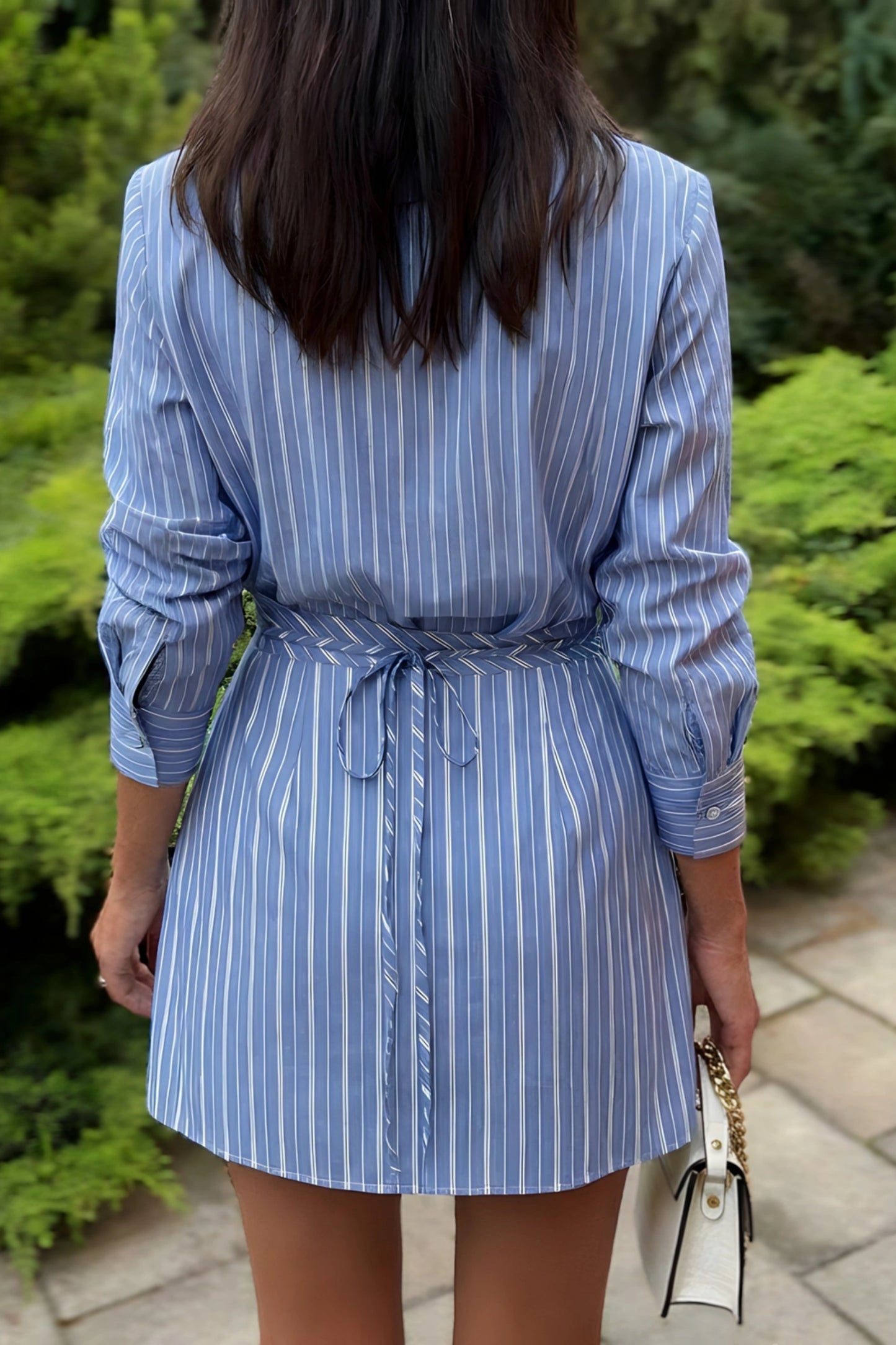 Striped Shirt And Wrap Mini Skirt Set Color: