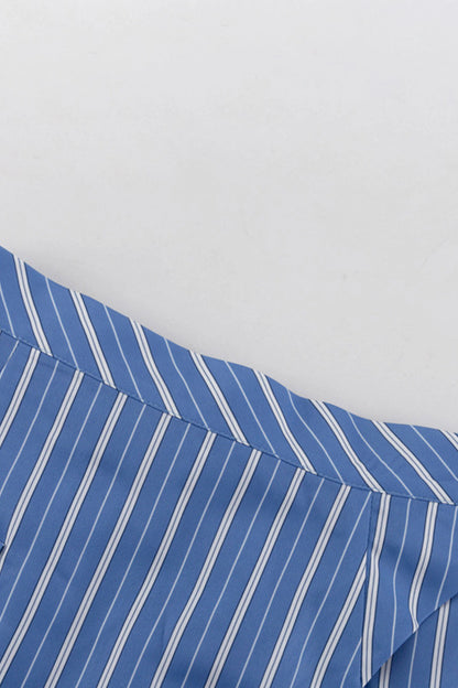 Striped Shirt And Wrap Mini Skirt Set Color:
