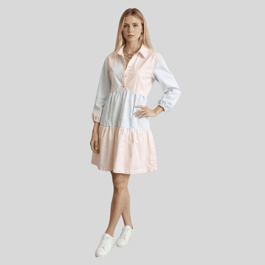 Alzya Striped Tiered Shirt Dress 100% Coton