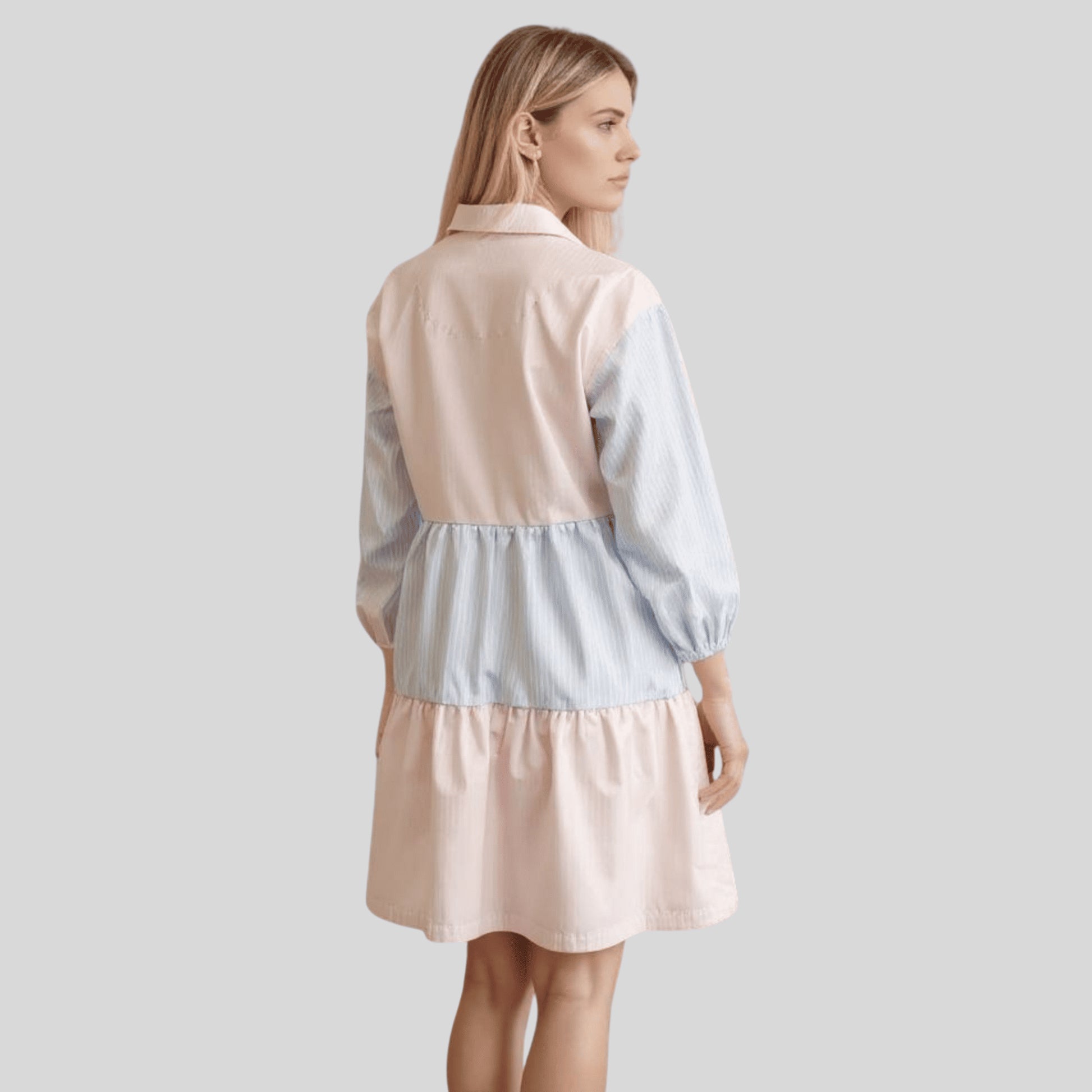 Alzya Striped Tiered Shirt Dress 100% Coton