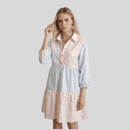Alzya Striped Tiered Shirt Dress 100% Coton