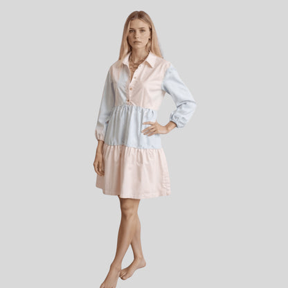 Alzya Striped Tiered Shirt Dress 100% Coton